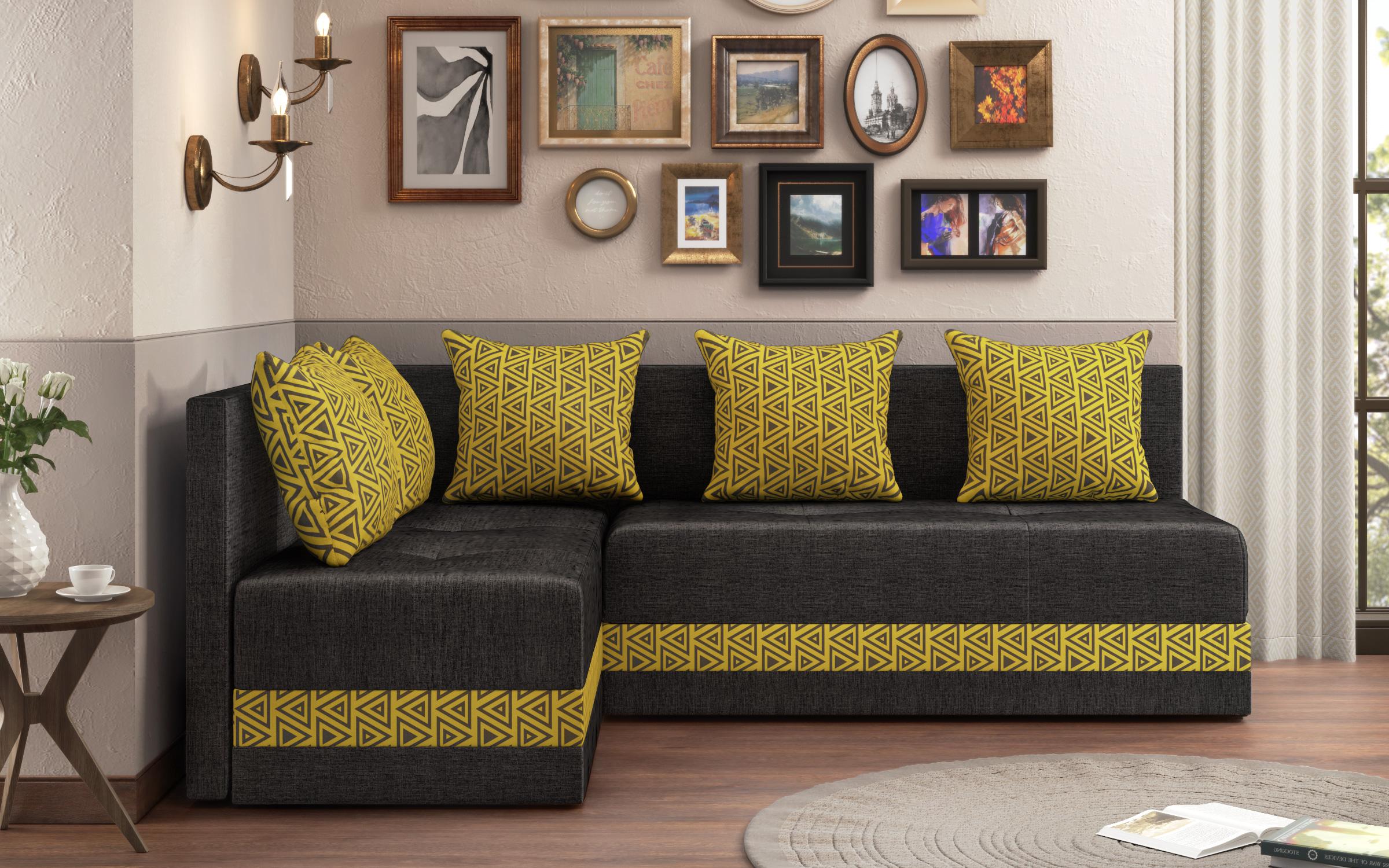 Γωνιακός καναπές κουζίνας  Areti, γραφίτης + print  1
